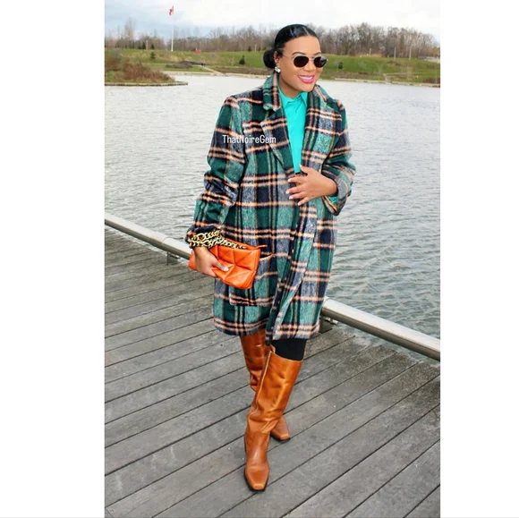 Plaid Green Brown Women Jacket Coat - Picture 1 of 3